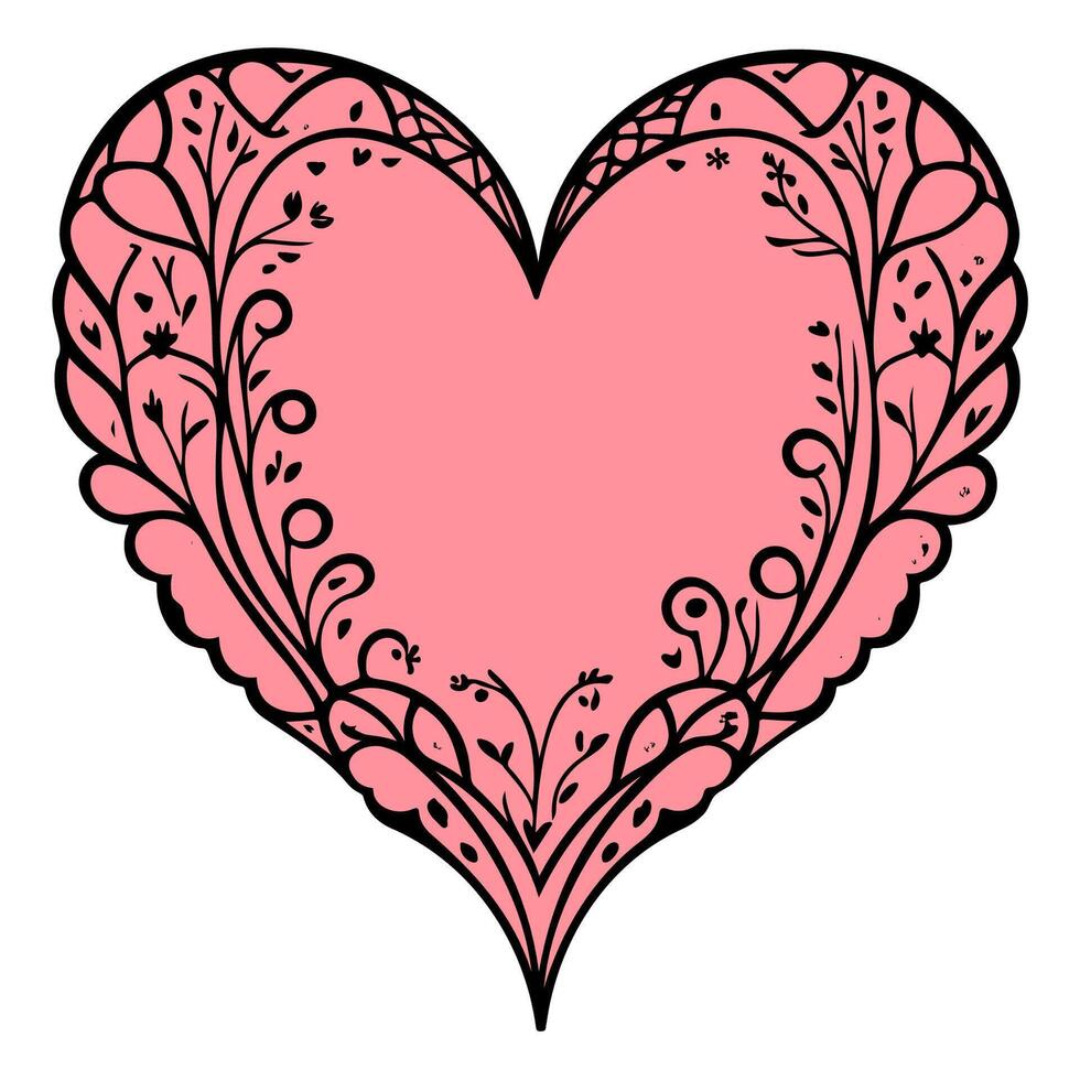 Love heart ornament flower valentine illustration sketch vector