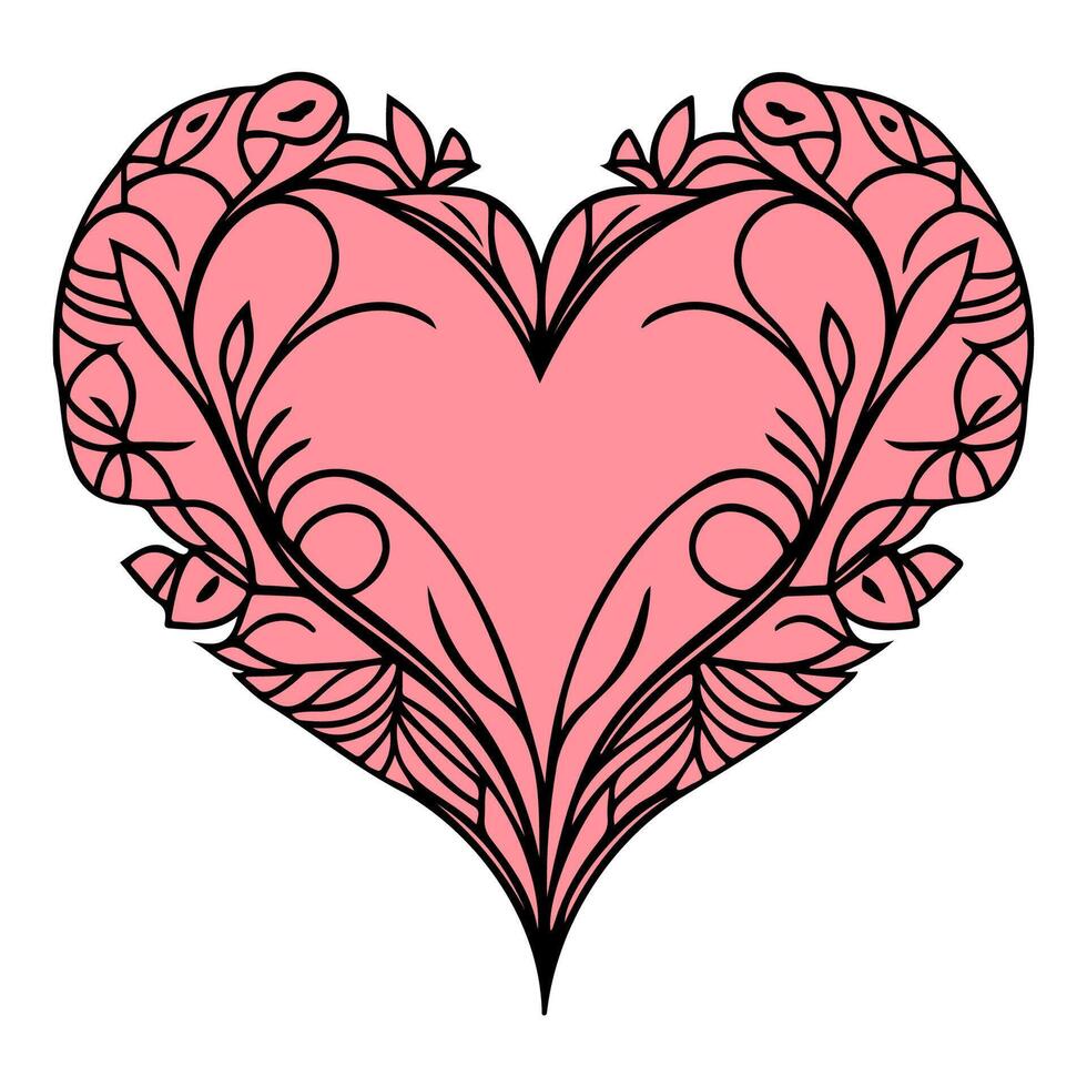 Love heart ornament flower valentine illustration sketch vector