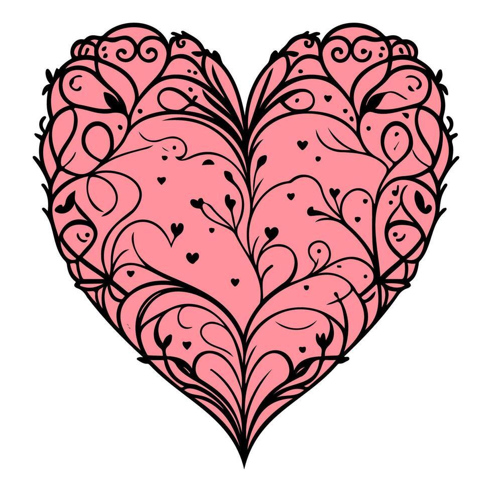 Love heart ornament flower valentine illustration sketch vector