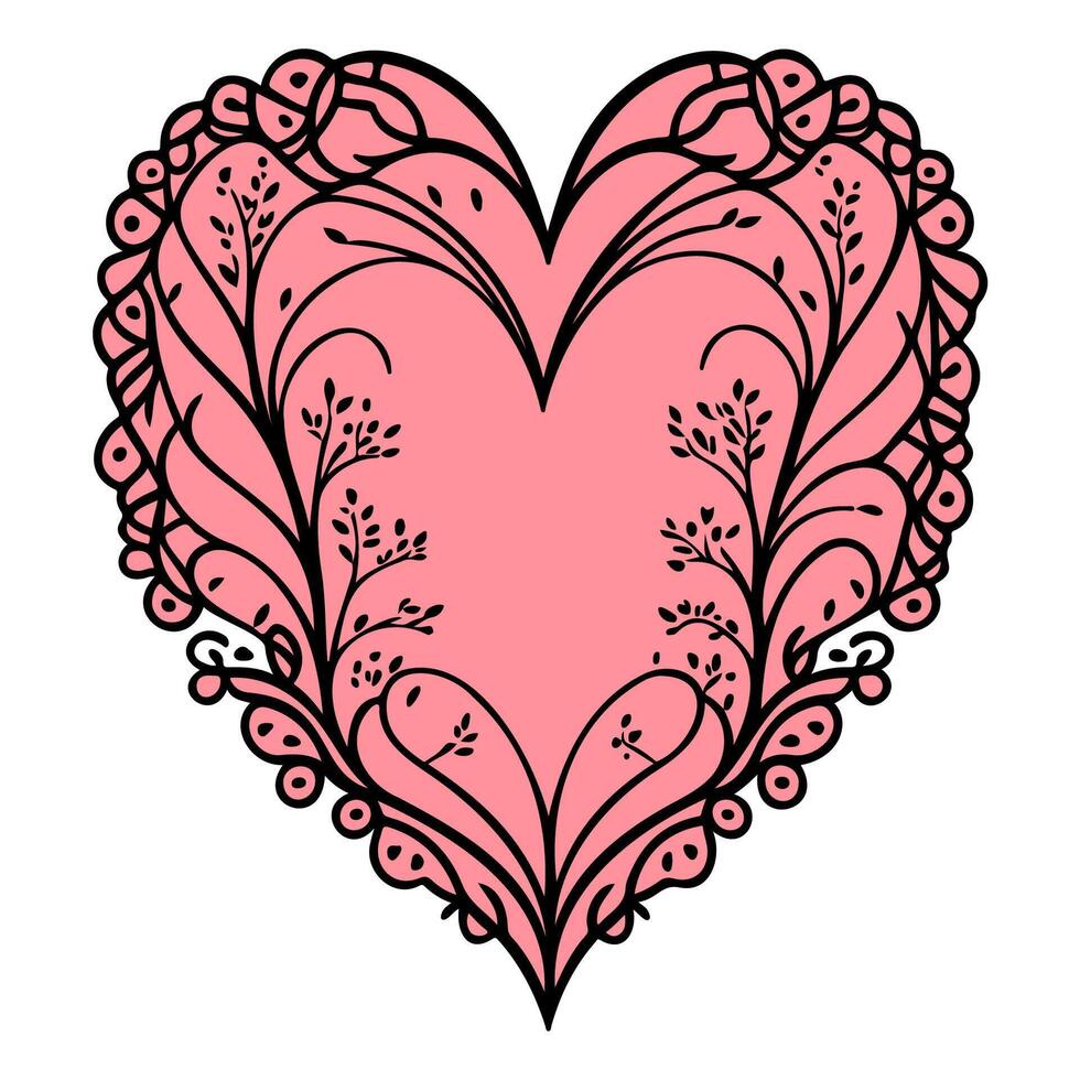 Love heart ornament flower valentine illustration sketch vector