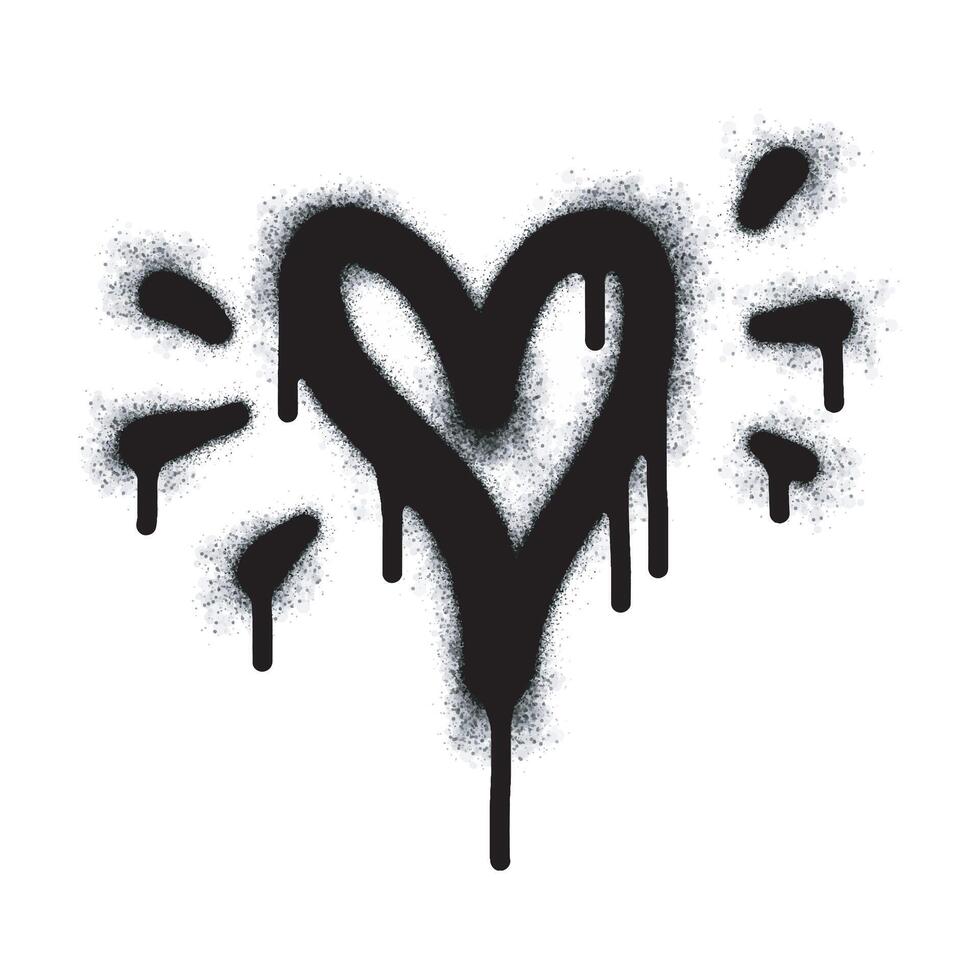 rocíe el signo del corazón de graffiti pintado en negro sobre blanco. símbolo de gota de corazón de amor. Aislado en un fondo blanco. ilustración vectorial vector