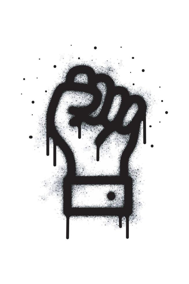 fist with Spray graffiti painted black on white. Hand symbol. holding hands. isolated on white background. vector illustration
