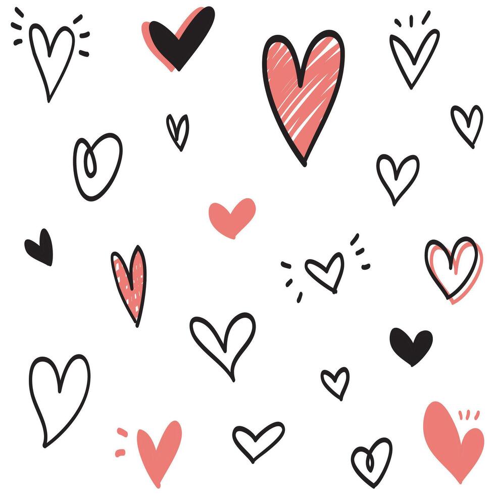 Doodle Hearts, hand drawn love hearts. Vector illustration.