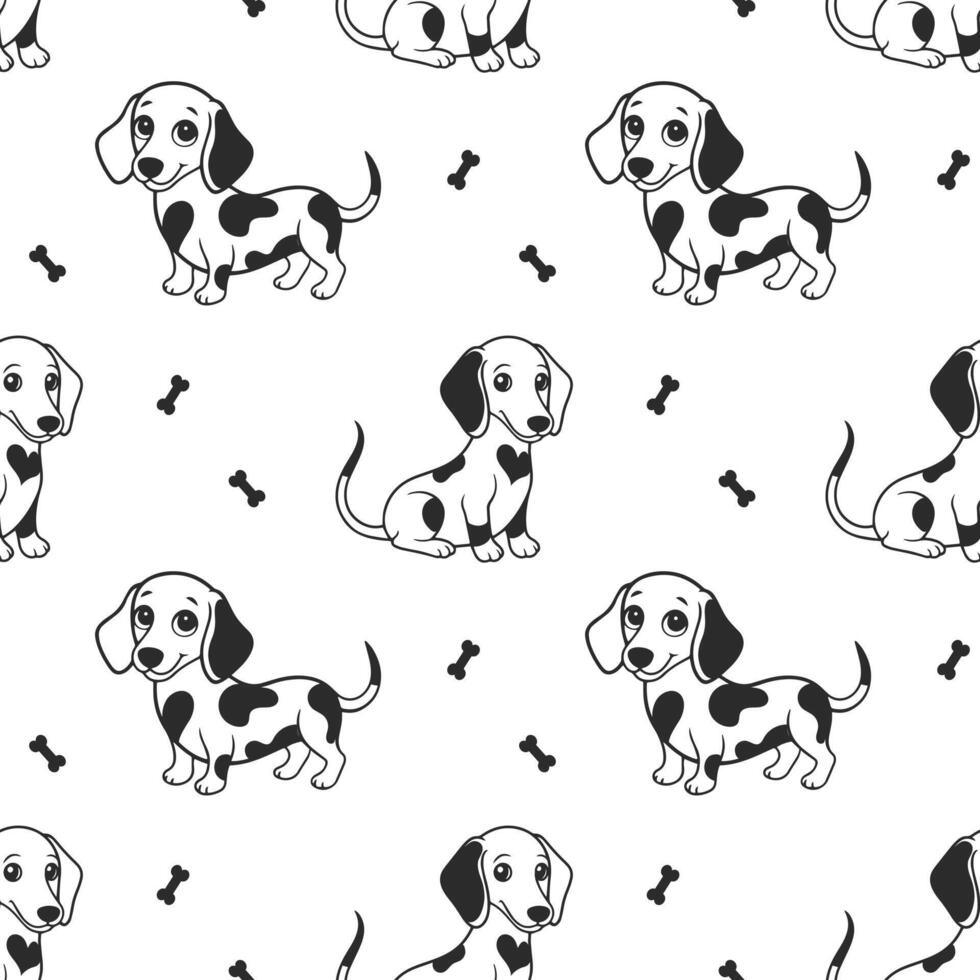 Seamless pattern with cute cartoon Dalmatian dogs on a white background. Vector illustration.