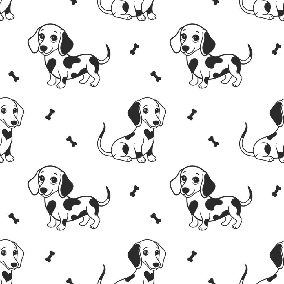 Seamless pattern with cute cartoon Dalmatian dogs on a white background. Vector illustration.