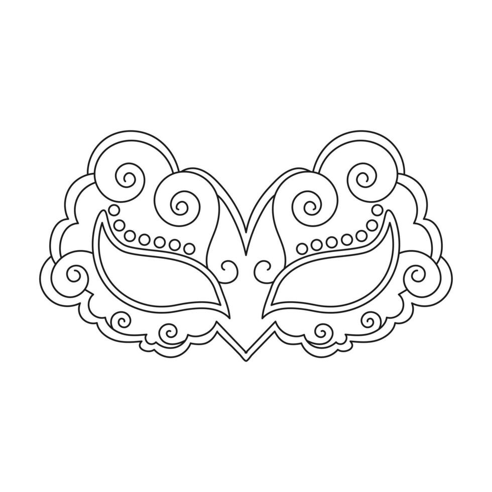 máscara de carnaval, boceto, arte lineal. ilustración para libro de colorear, elemento de decoración de vacaciones, vector