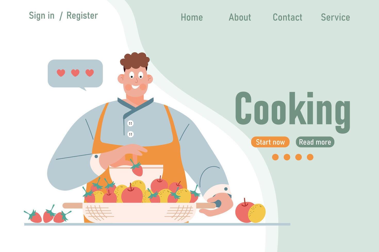 Cooking and baking. Web banner, landing page for online cooking lessons. Cartoon illustration, vector