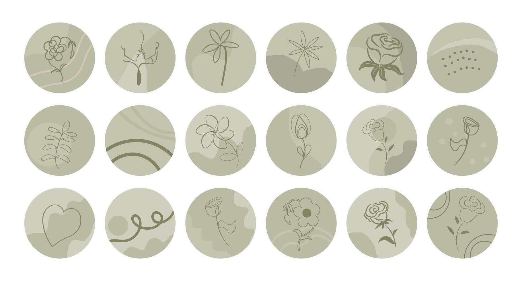 Set of abstract round web icons with line and dot patterns, flowers. Stickers, icons. Design for the Internet. Vector