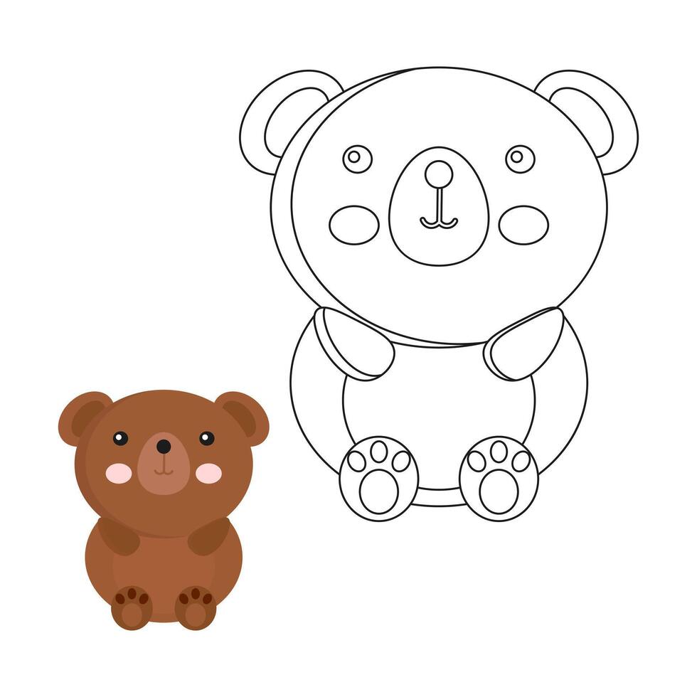 Coloring book for children, cute baby bear. Illustration and sketch, vector