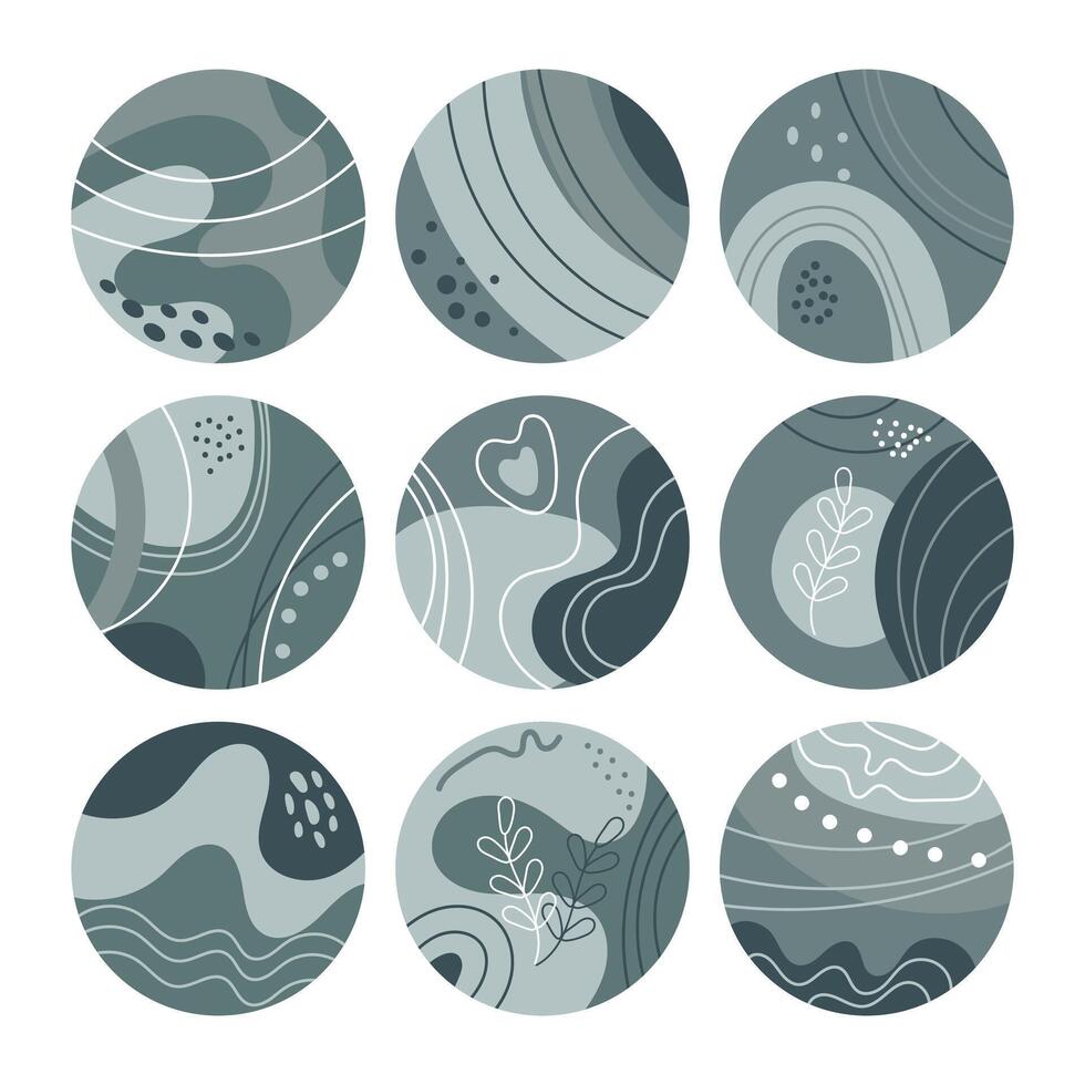 Set of abstract round web icons with line and dot patterns, flowers. Stickers, icons. Design for the Internet. Vector