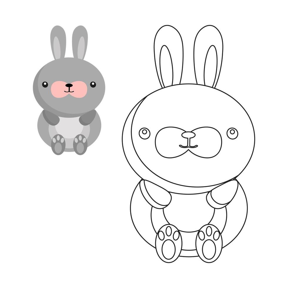 Coloring book for children, cute baby bunny. Illustration and sketch, vector