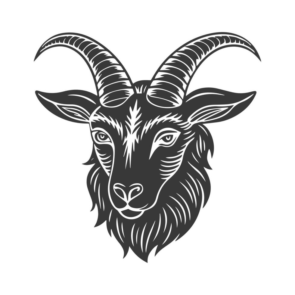 Capricorn Zodiac sign. Goat head. Black silhouette on a white background. Vector
