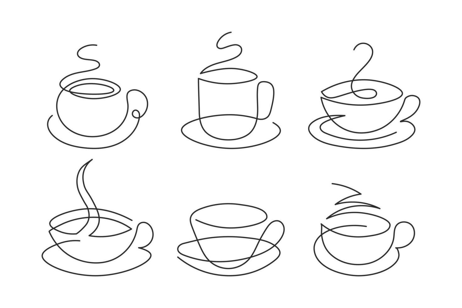 línea arte, un conjunto de contorno café tazas. bosquejo, vector