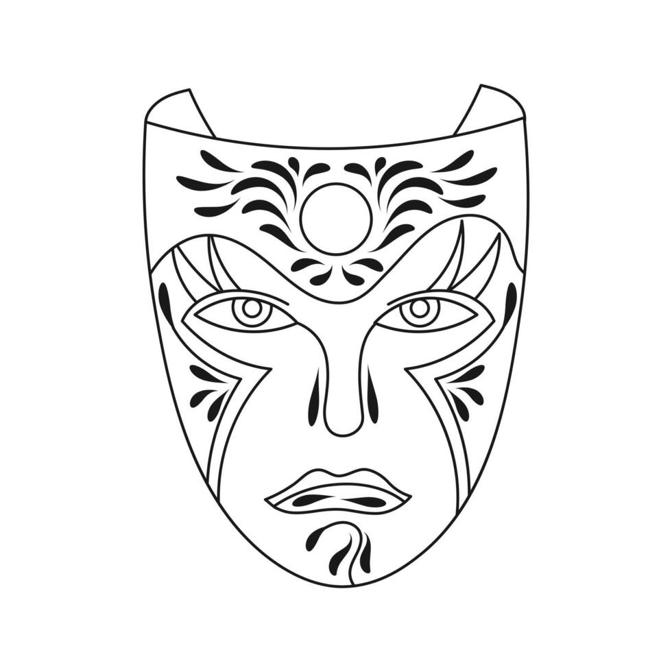 máscara de carnaval, boceto, arte lineal. ilustración para libro de colorear, elemento de decoración de vacaciones, vector