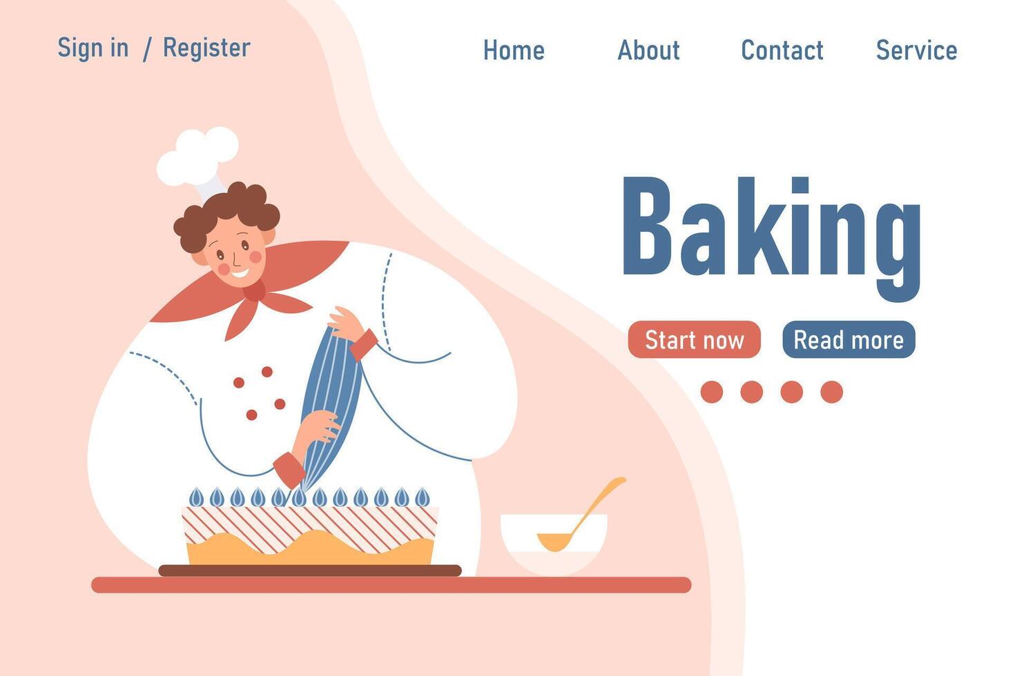 Cooking and baking. Web banner, landing page for online cooking lessons. Cartoon illustration, vector
