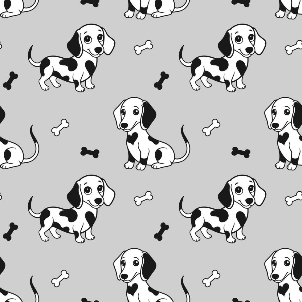 Seamless pattern with cute cartoon Dalmatian dogs on a light background. Vector illustration.