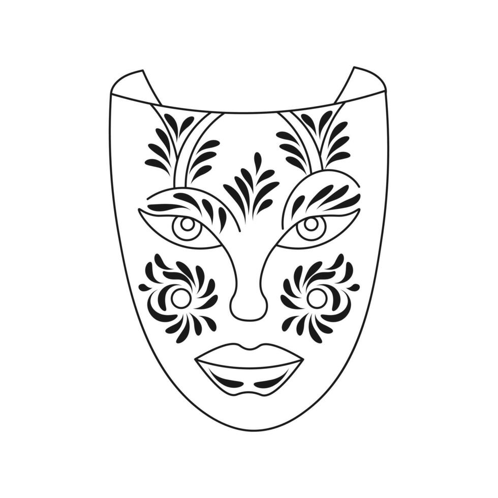 máscara de carnaval, boceto, arte lineal. ilustración para libro de colorear, elemento de decoración de vacaciones, vector