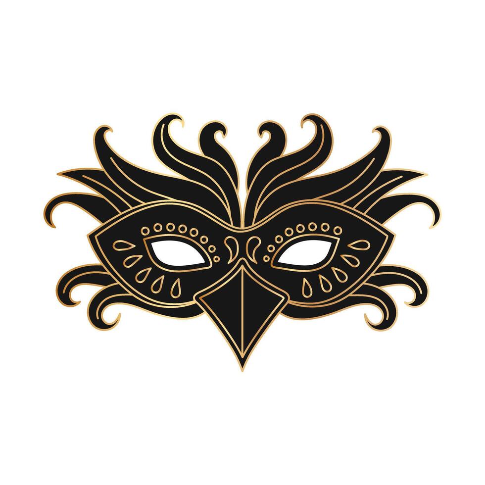 máscara de carnaval de mascarada negra y dorada, mardi gras. ilustración, diseño elegante, vectorial vector