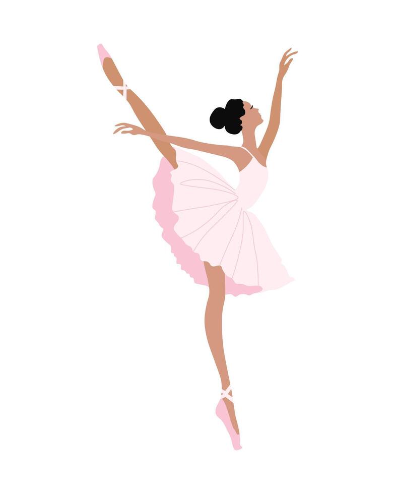Dancing ballerina in a pink dress and pointe shoes. Illustration, vector