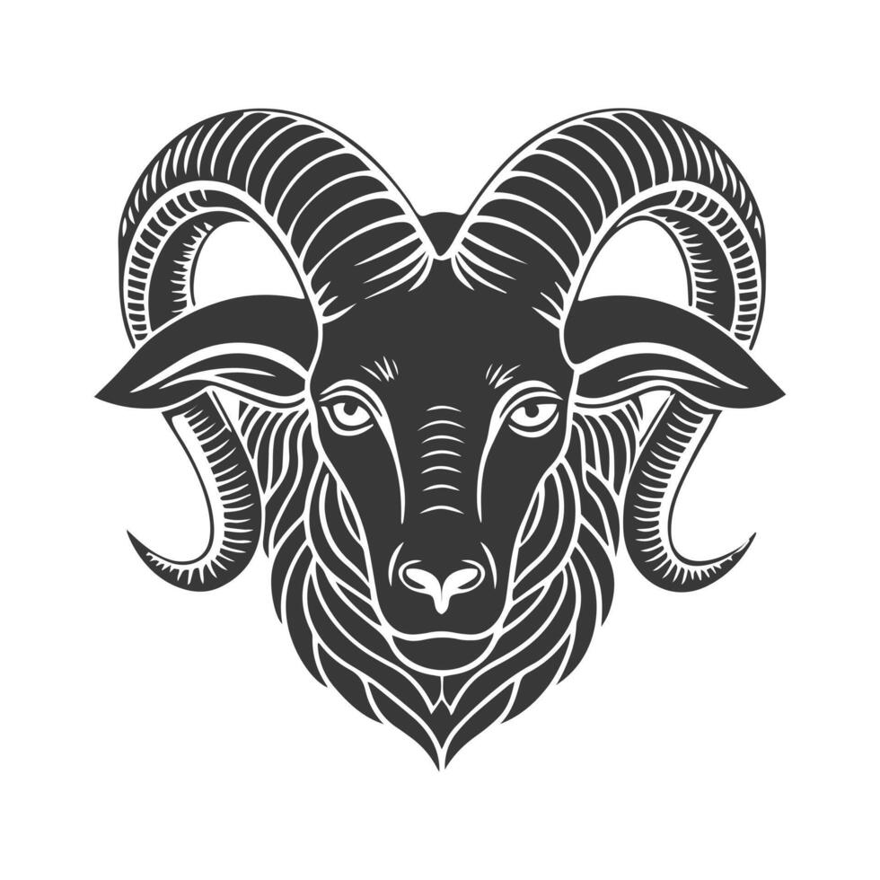 Aries Zodiac sign. Goat head. Black silhouette on a white background. Vector
