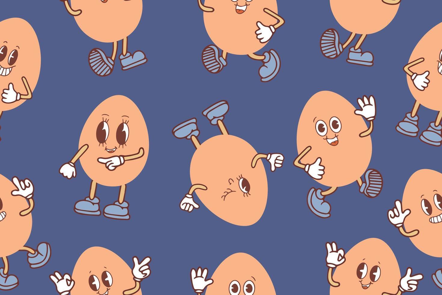 Seamless pattern of eggs in kawaii style. The concept of proper nutrition and a healthy lifestyle. Vector illustration. Vector