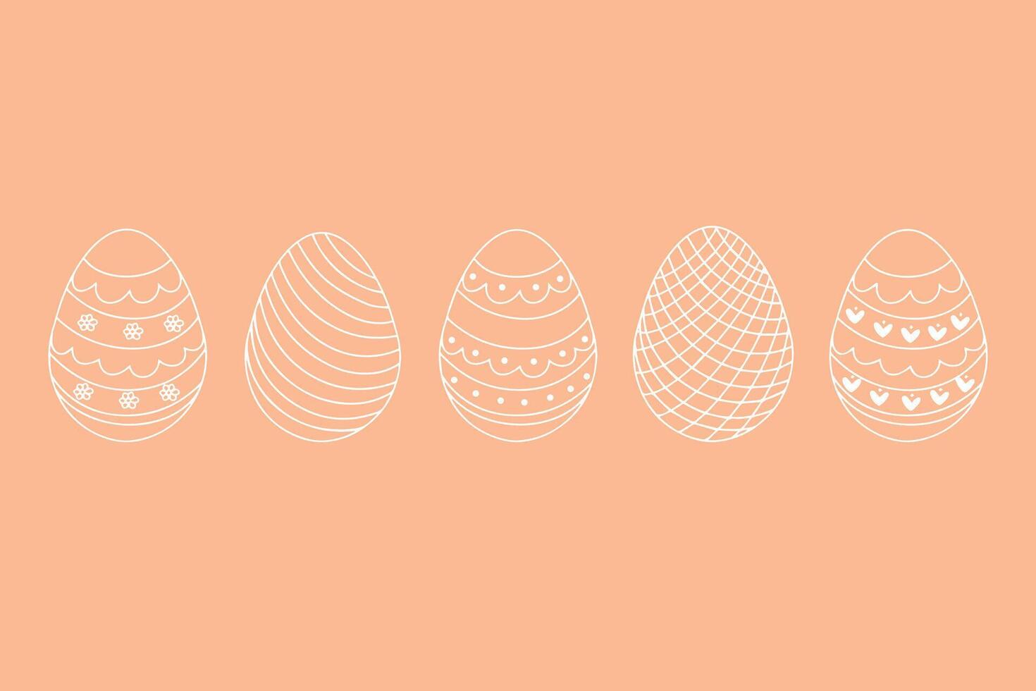 Vector Collection of Easter eggs vectors in doodle style.Icons of white eggs with ornament for Easter holidays decoration. Hand drawn vector illustration on peach background. Vector