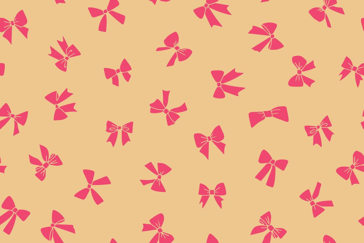 Seamless pattern of pink gift bows, ribbons in doodle style, hand drawn. Pink ribbon for fashion textile or wallpaper background. Vector illustration