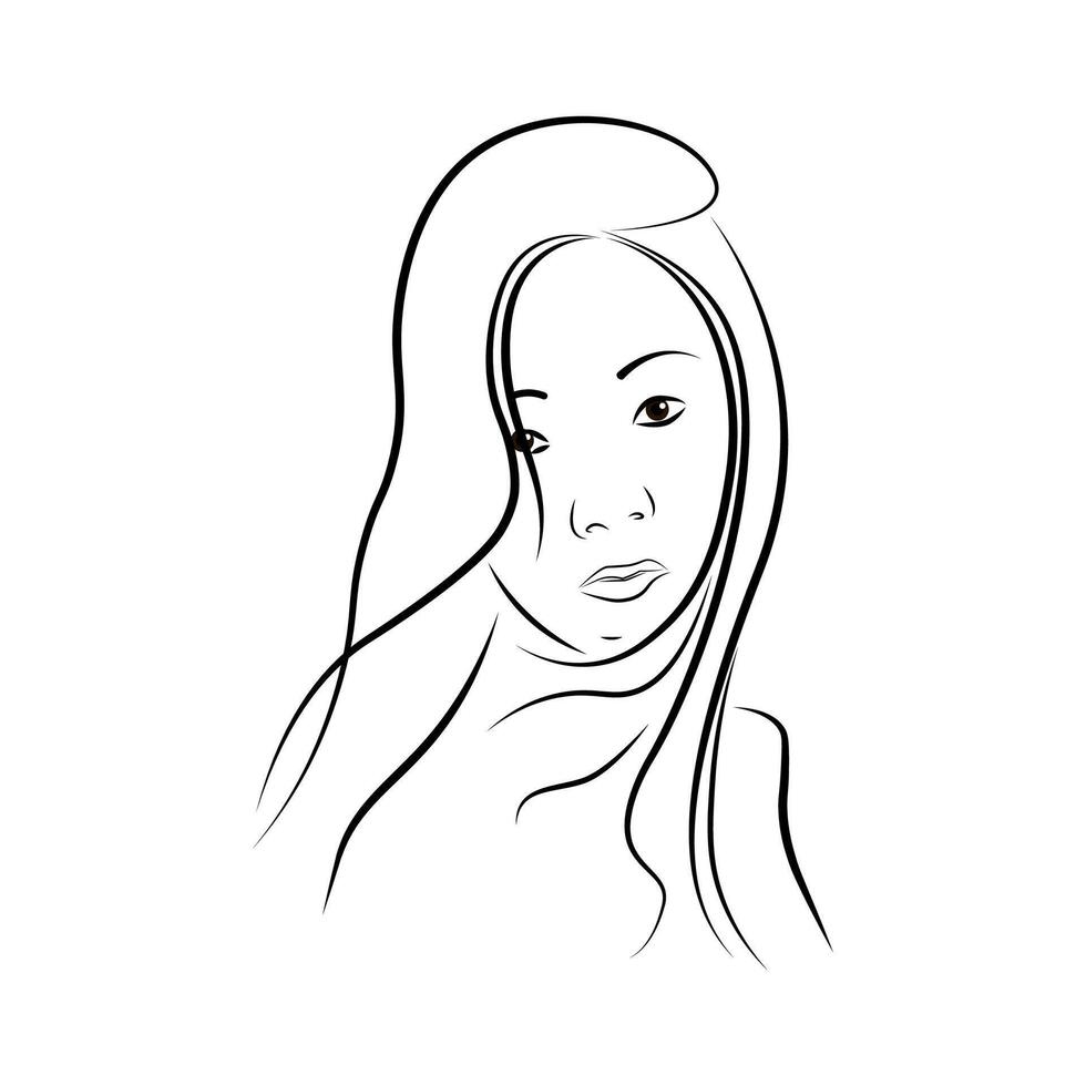 line art of a beautiful girl. simple sketch. vector