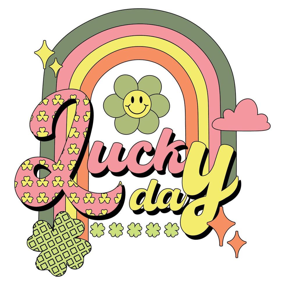Lucky Day Saint Patrick's Day Statement Typography in Retro Style Illustration vector