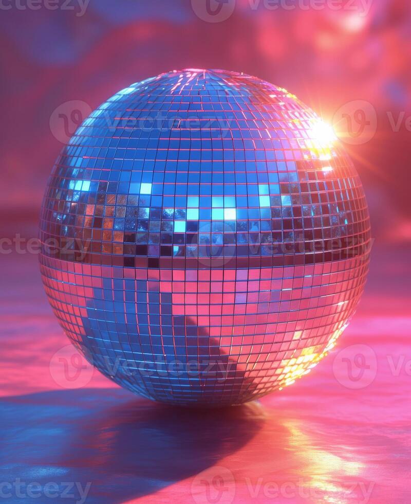 AI generated Shiny disco ball on pink background photo