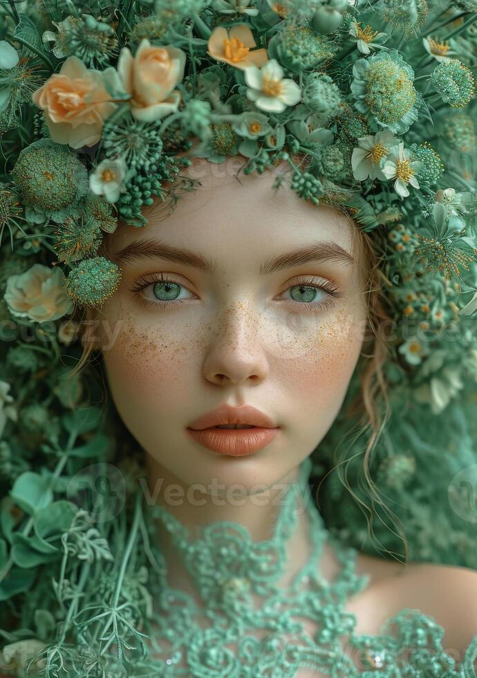 AI generated Portrait of girl with wreath on her head photo