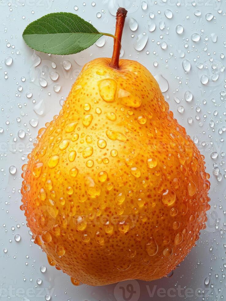 AI generated Pear with drops of water on white background photo