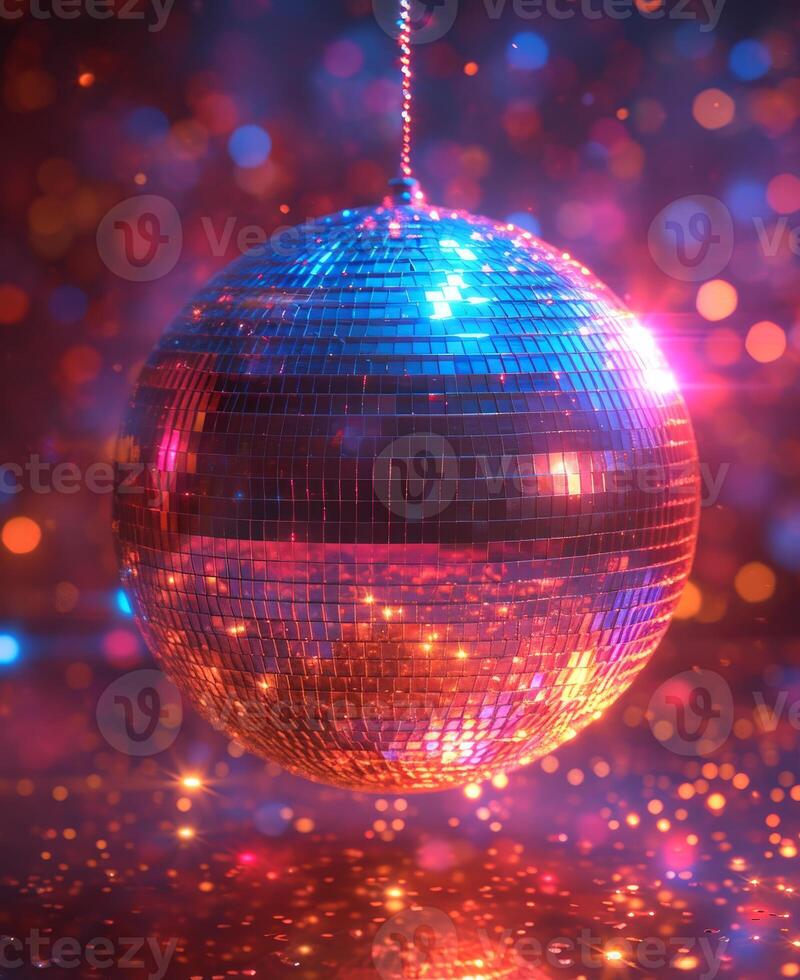 AI generated Mirrorball with colorful reflections on colorful background. Disco ball background phot photo