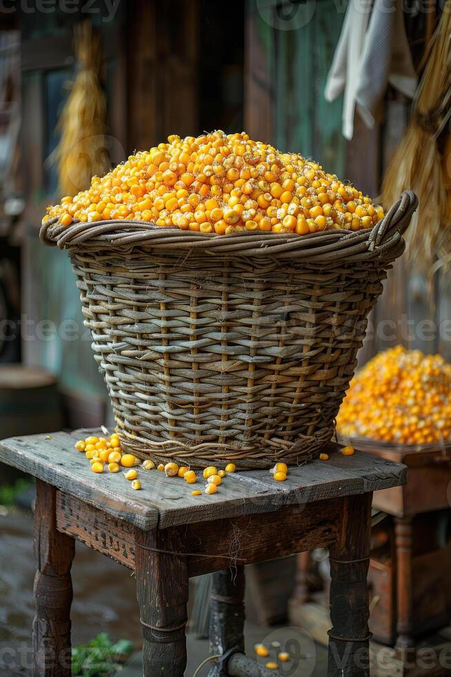 AI generated Baskets of sea buckthorn berries are on the table photo