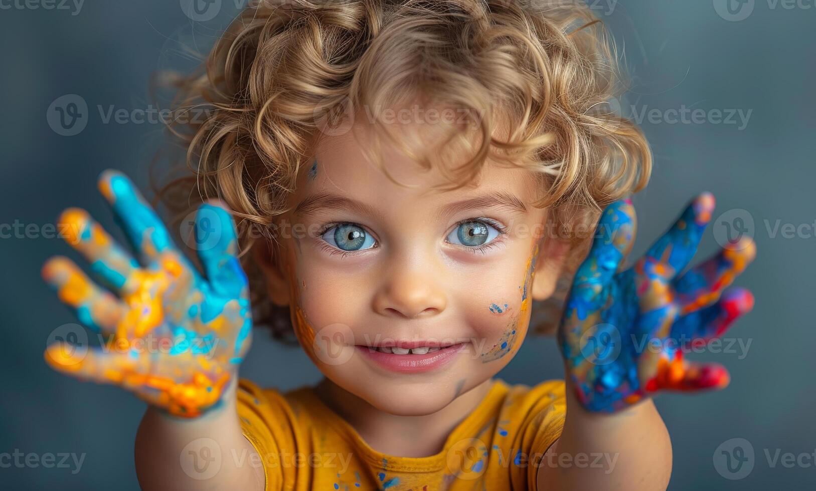 AI generated Child with paint on his hands photo