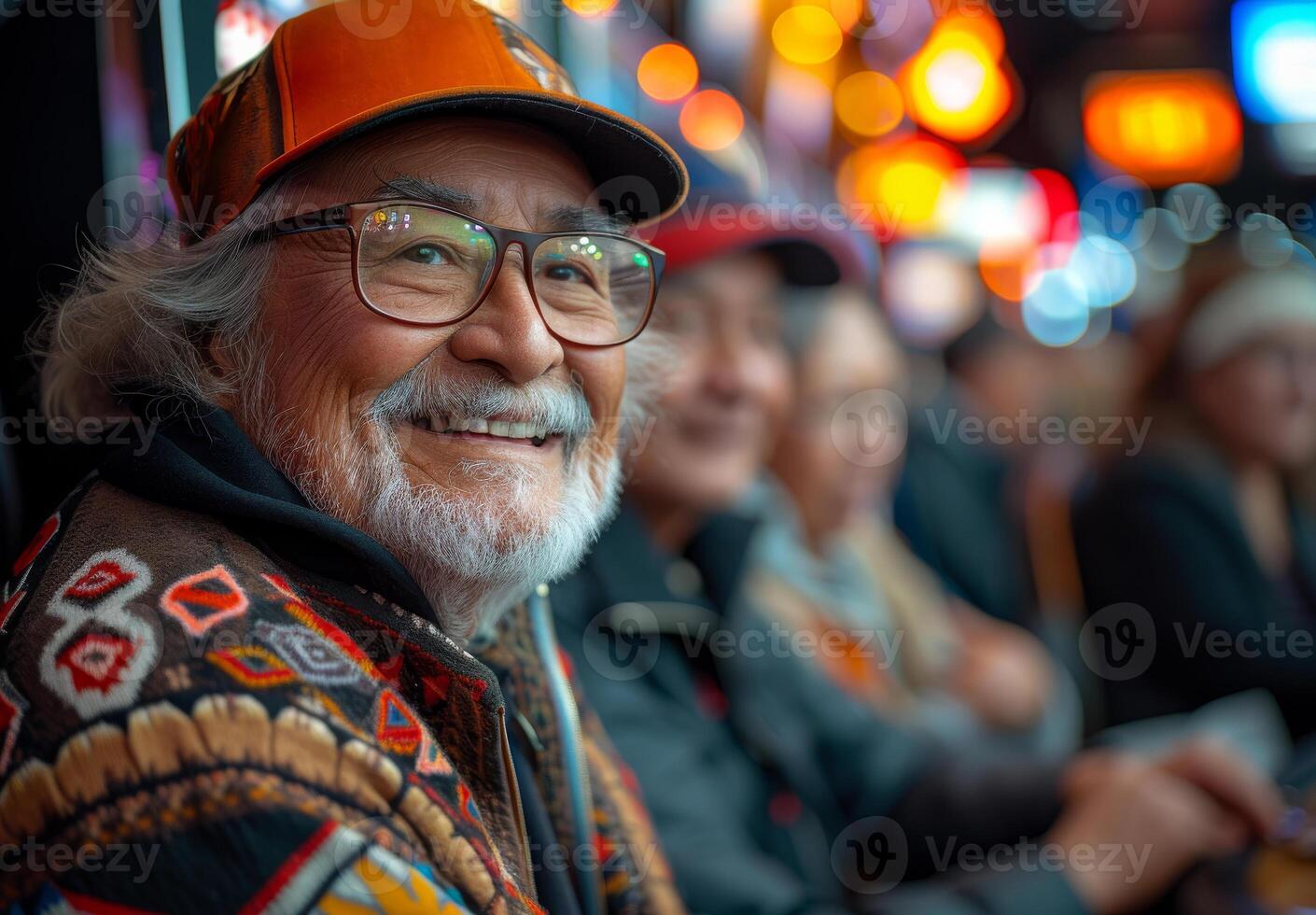 AI generated Elderly man smiling at the camera in casino photo