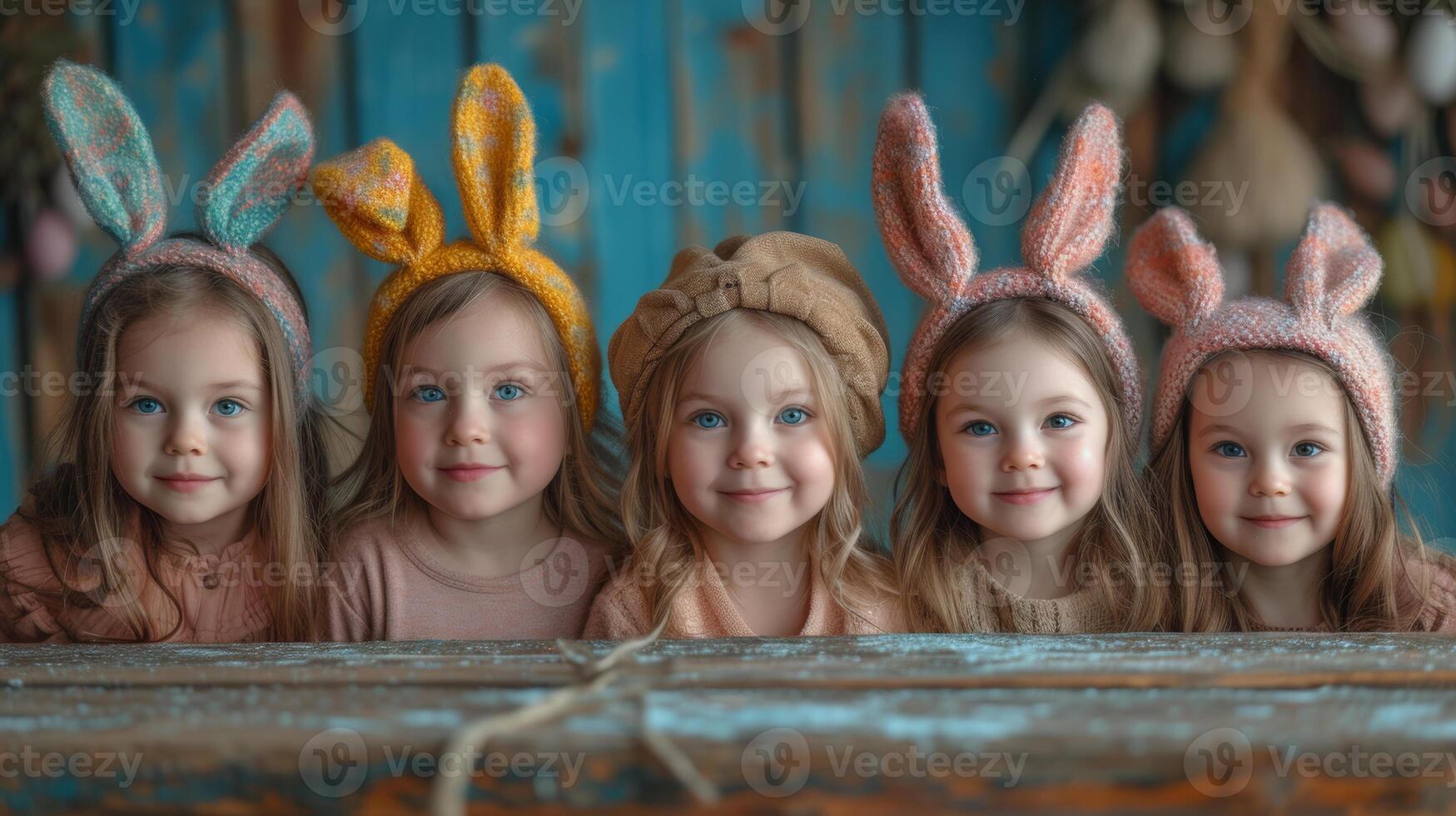 AI generated group of kids painting easter bunny ears easter card template photo