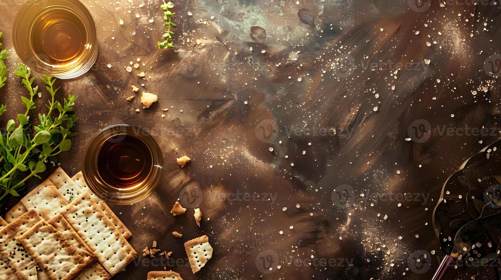 AI generated Beautiful background on the theme of Passover with matzo and wine. AI Generated photo