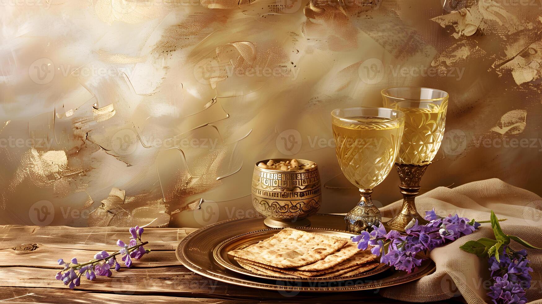 AI generated Beautiful background on the theme of Passover with matzo and wine. AI Generated photo