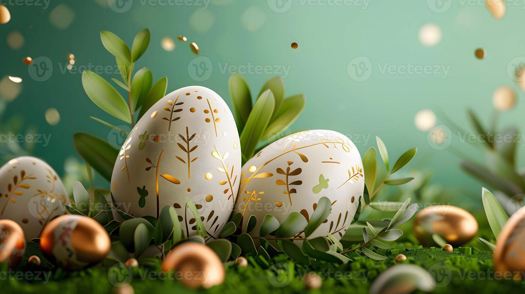 AI generated Beautiful festive Easter background with the main attributes of the holiday with copy space. AI Generated photo