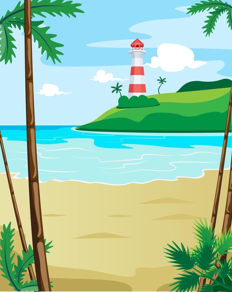 light house. Landscape of the tropical coast. Sea shore landscape vector