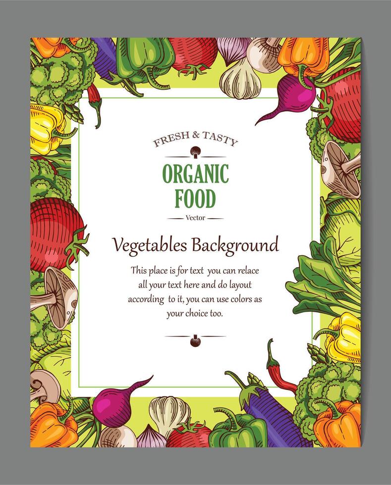 organic food flyer, vegetarian restaurant cafe template, hand drawn illustration vector