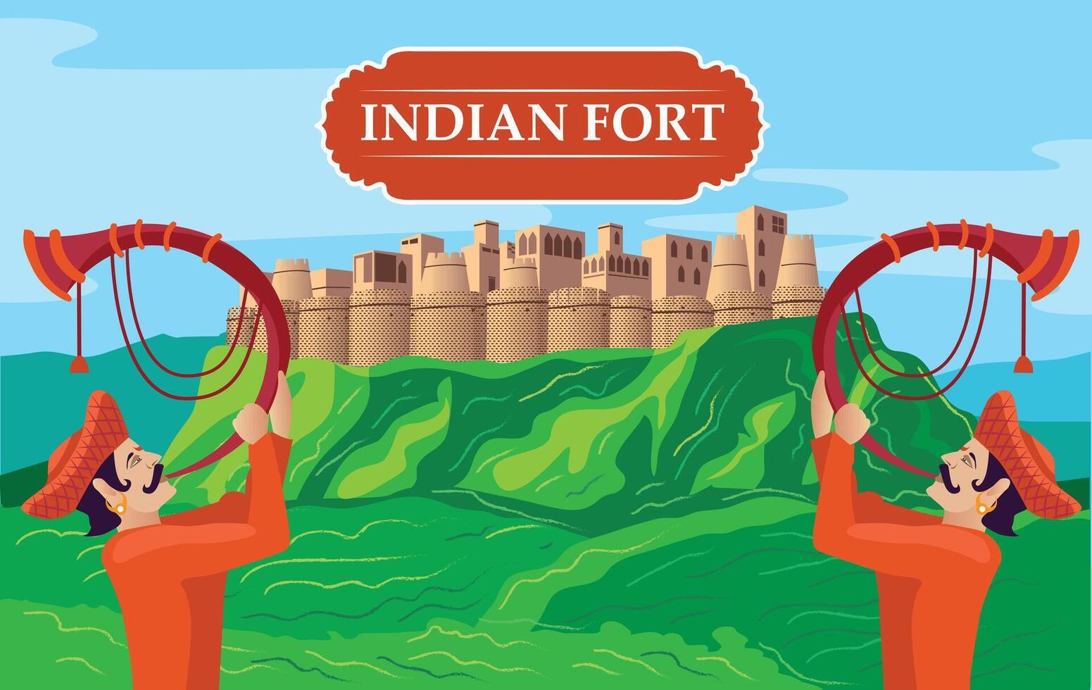 indian fort with tutari playing men vector