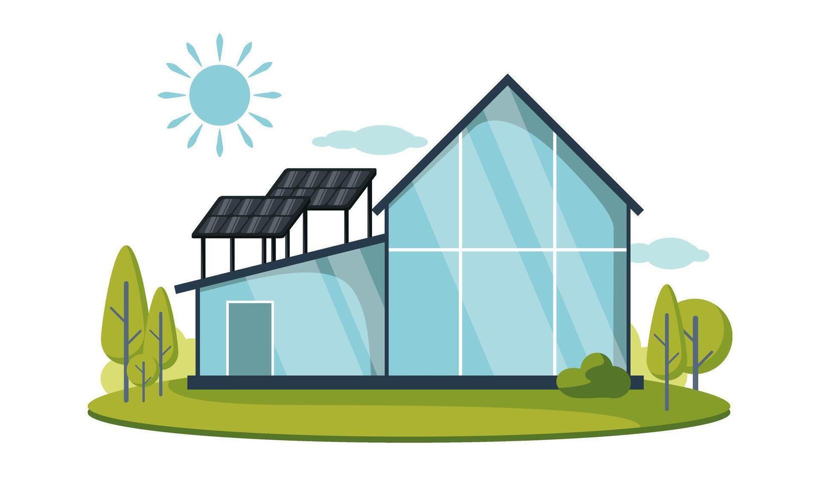 modern home with  solar energy  panel vector illustration