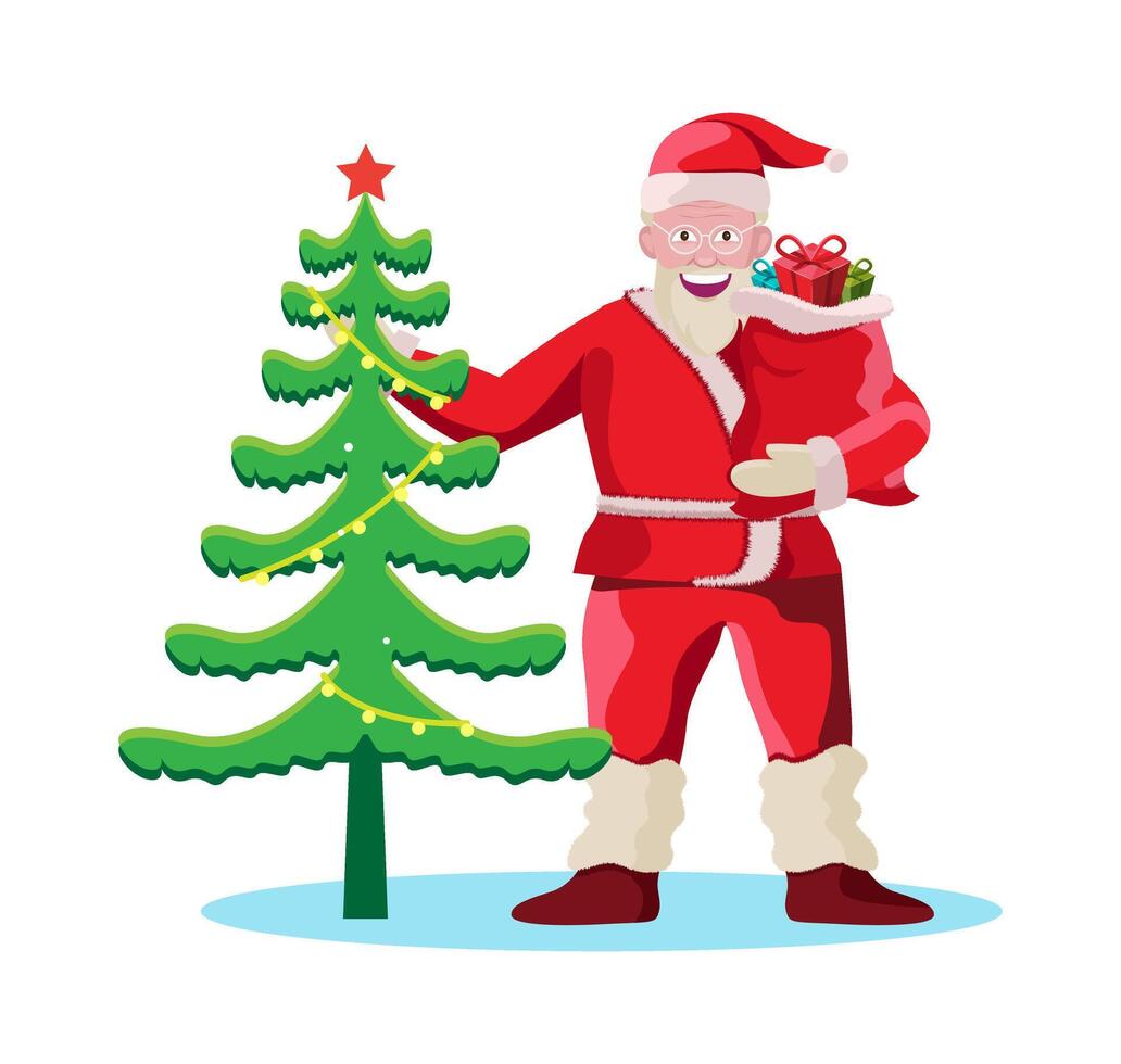 santa claus with christmas tree vector