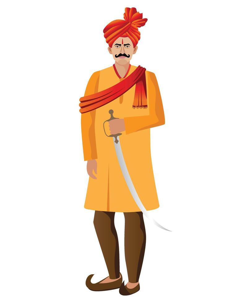 maharastrian, hindu man standing with sward and feta isolated vector