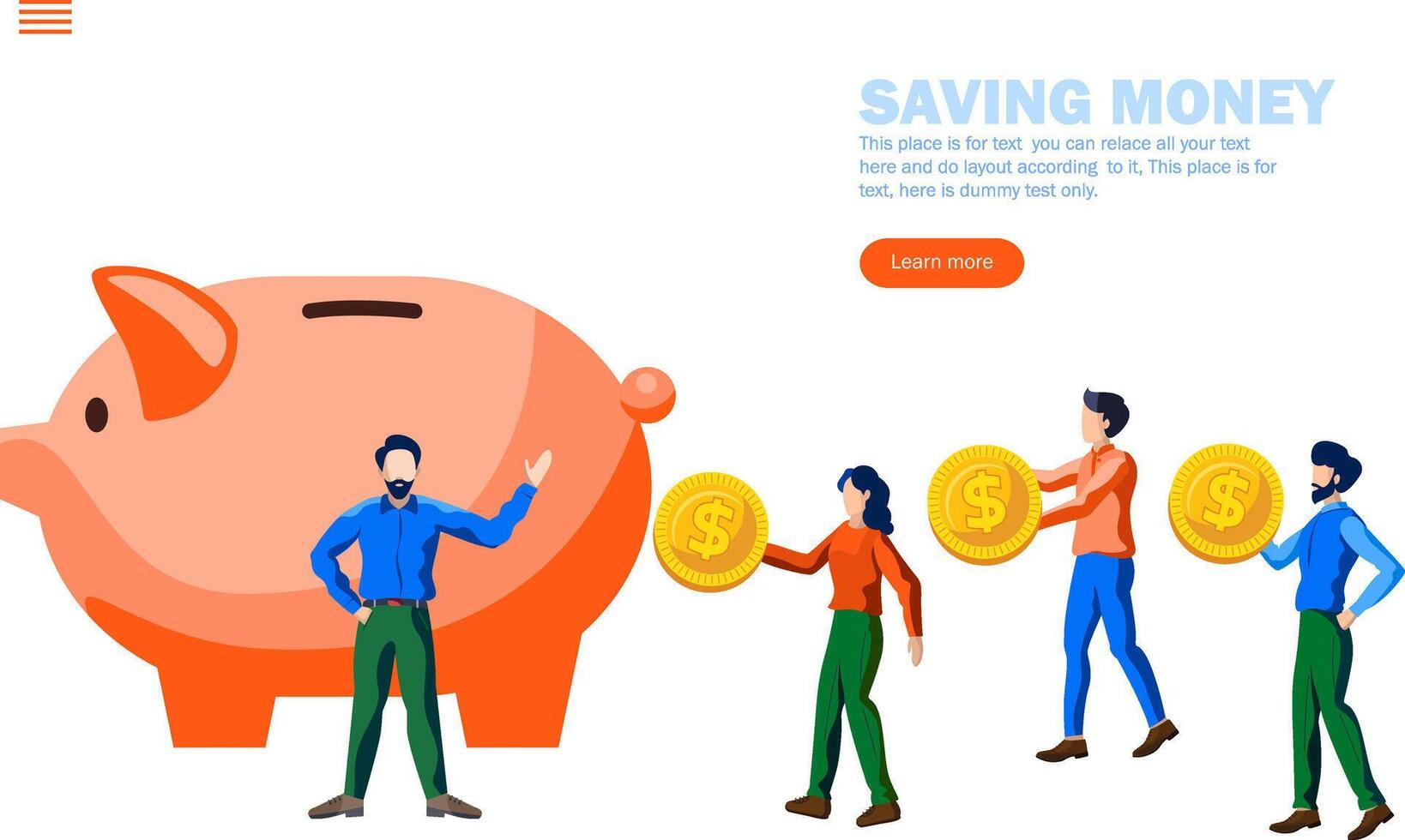 people saving money in piggy bank in line vector illustration concept