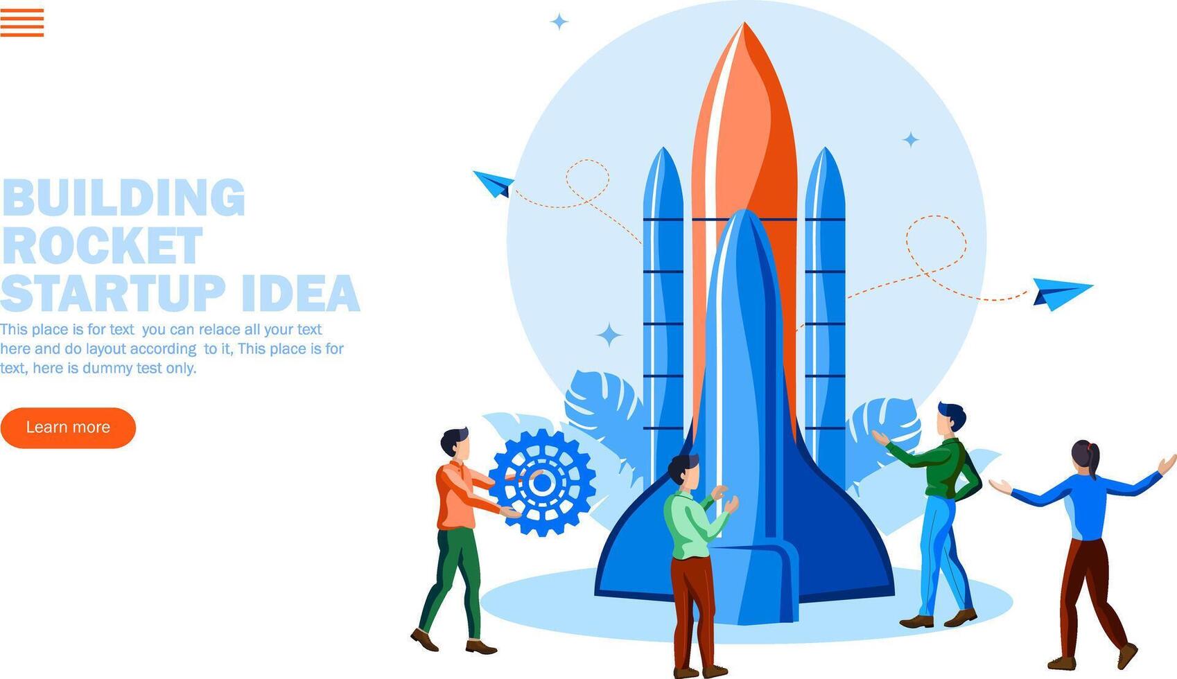 team building start idea, rocket vector illustration concept