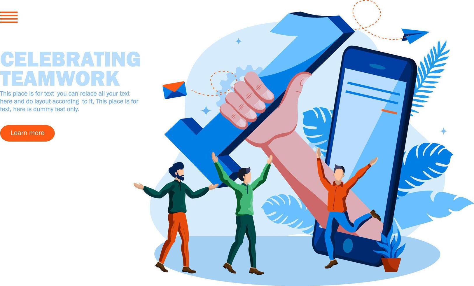 people celebrating with hand with number 1 coming from mobile concept vector illustration