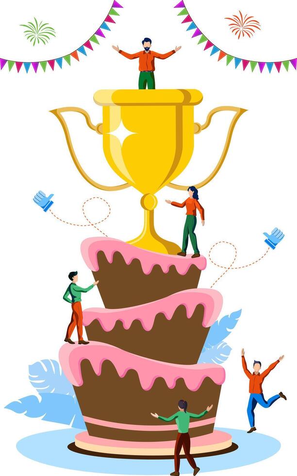 team celebrating success with cake vector illustration concept